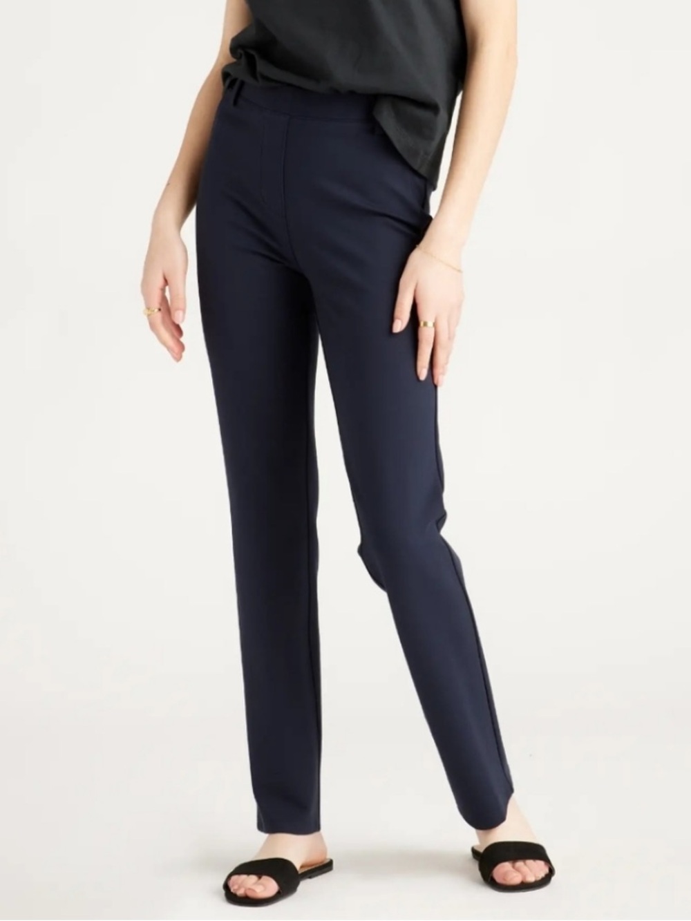 Quince Ultra Stretch Ponte Straight Leg Pull-On Pants Deep Navy size LT
